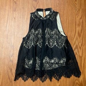 Love Fire Black Lacey Sleeveless Zip Top